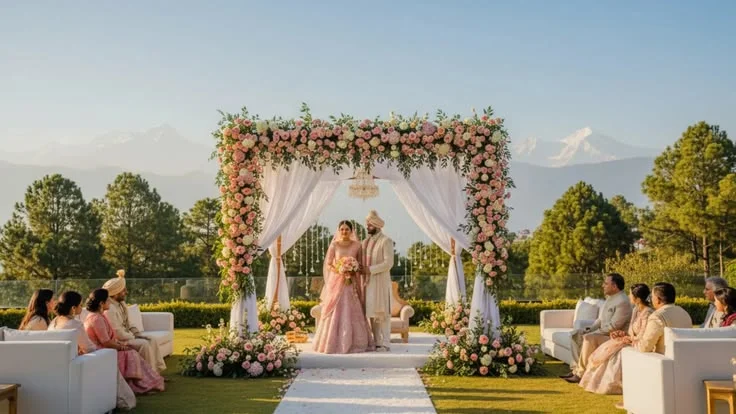 A peaceful valley wedding with nature, elegance, and warmth.